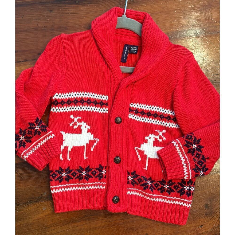 Janie & Jack reindeer intarsia grandpa sweater 18-24 months